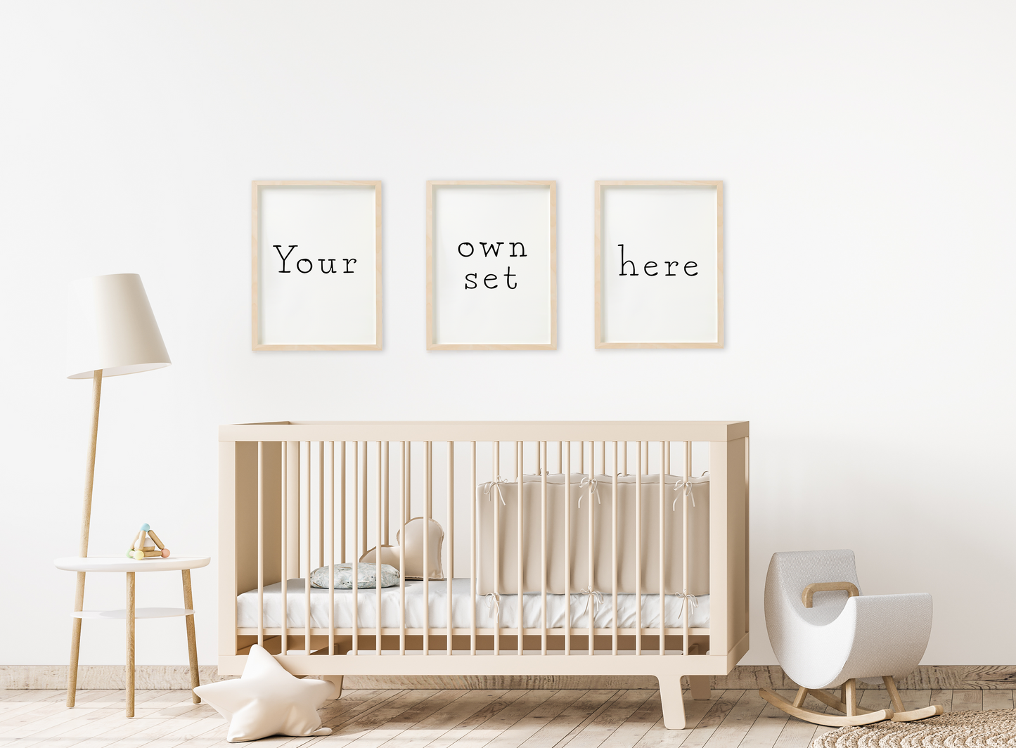 Empty frames meant for nursery animal prints in a babyroom decor