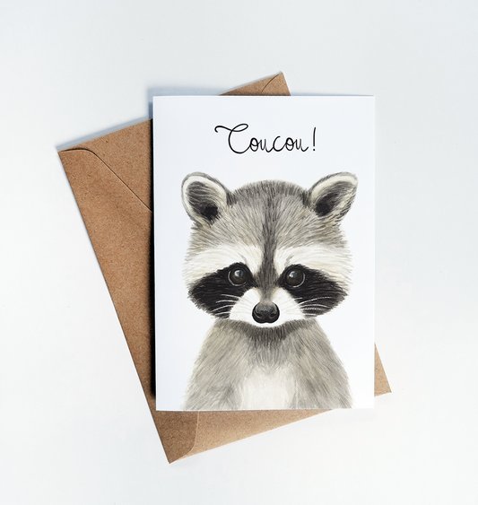'Coucou' Raccoon Greeting Card