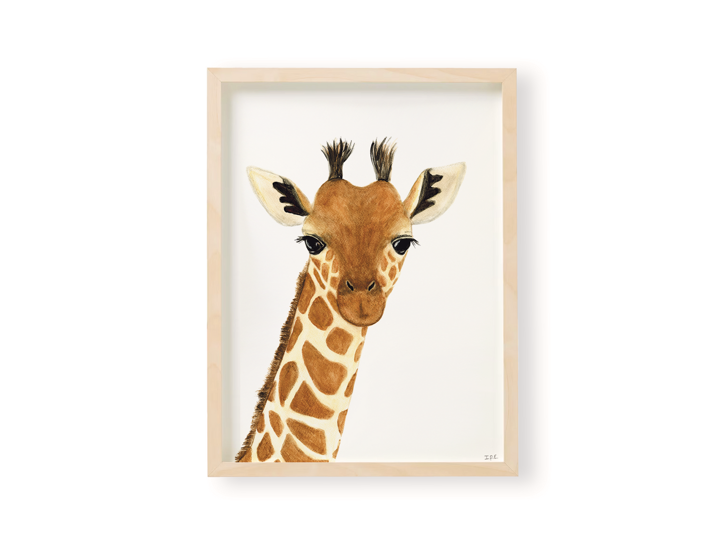 Giraffe nursery animal print in wooden frame