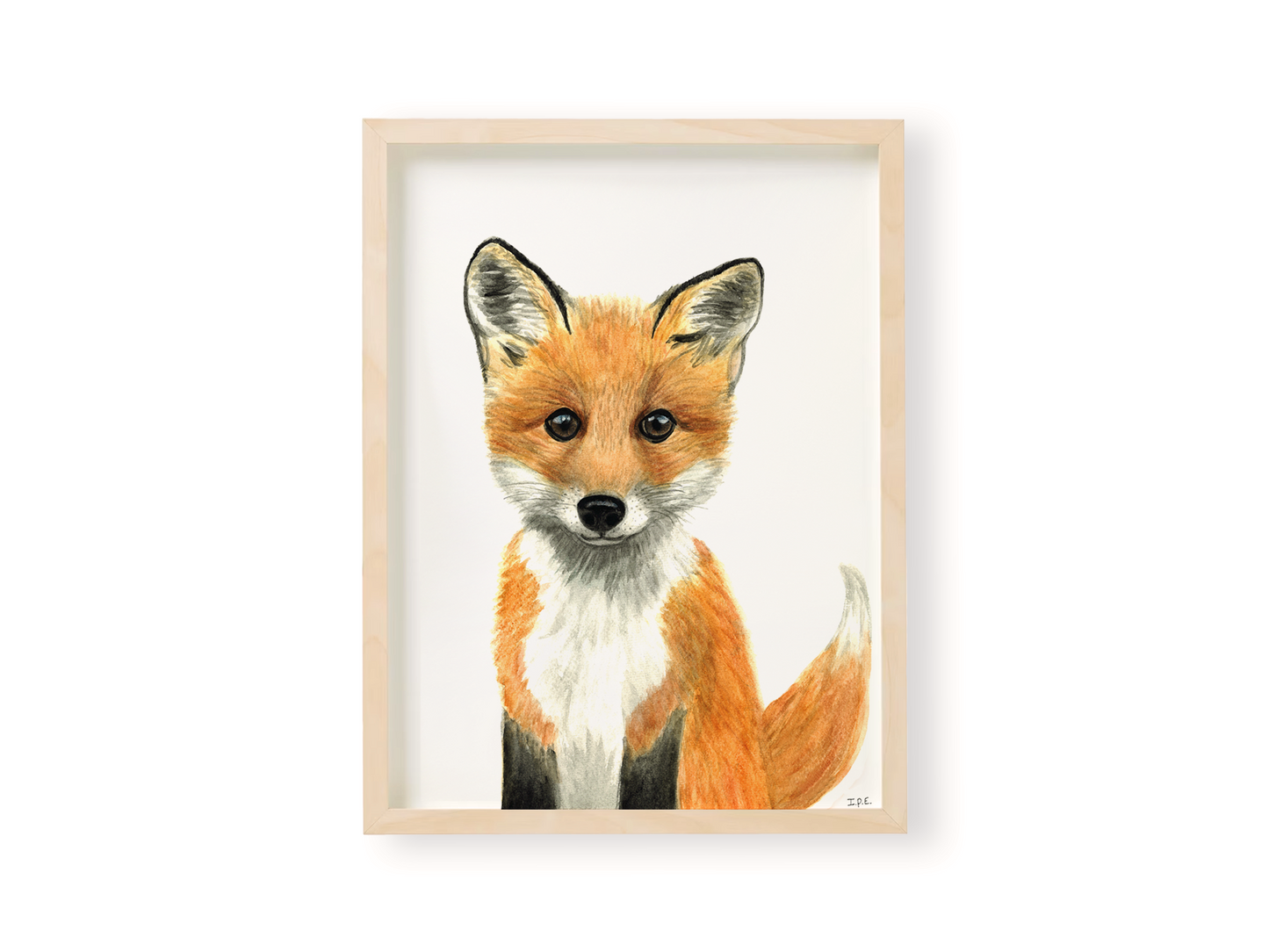 Fox nursery animal print in wooden frame