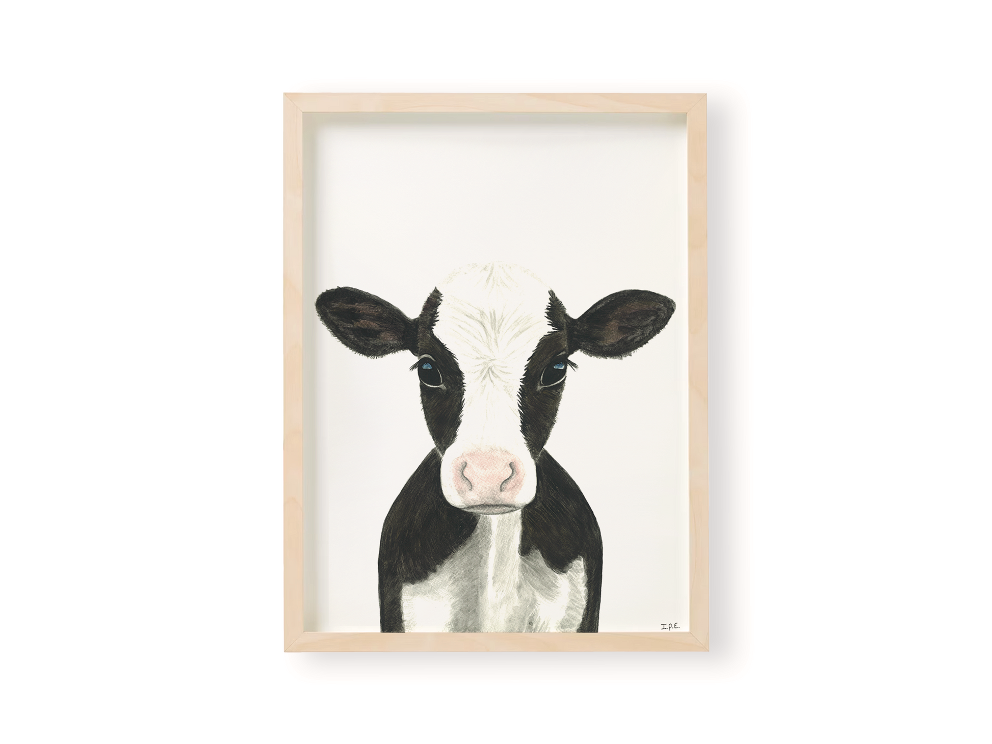 Cow animal print in wooden frame