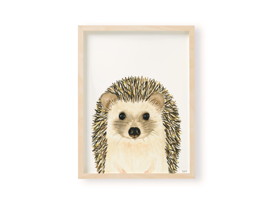 Hedgehog nursery print in wooden frame