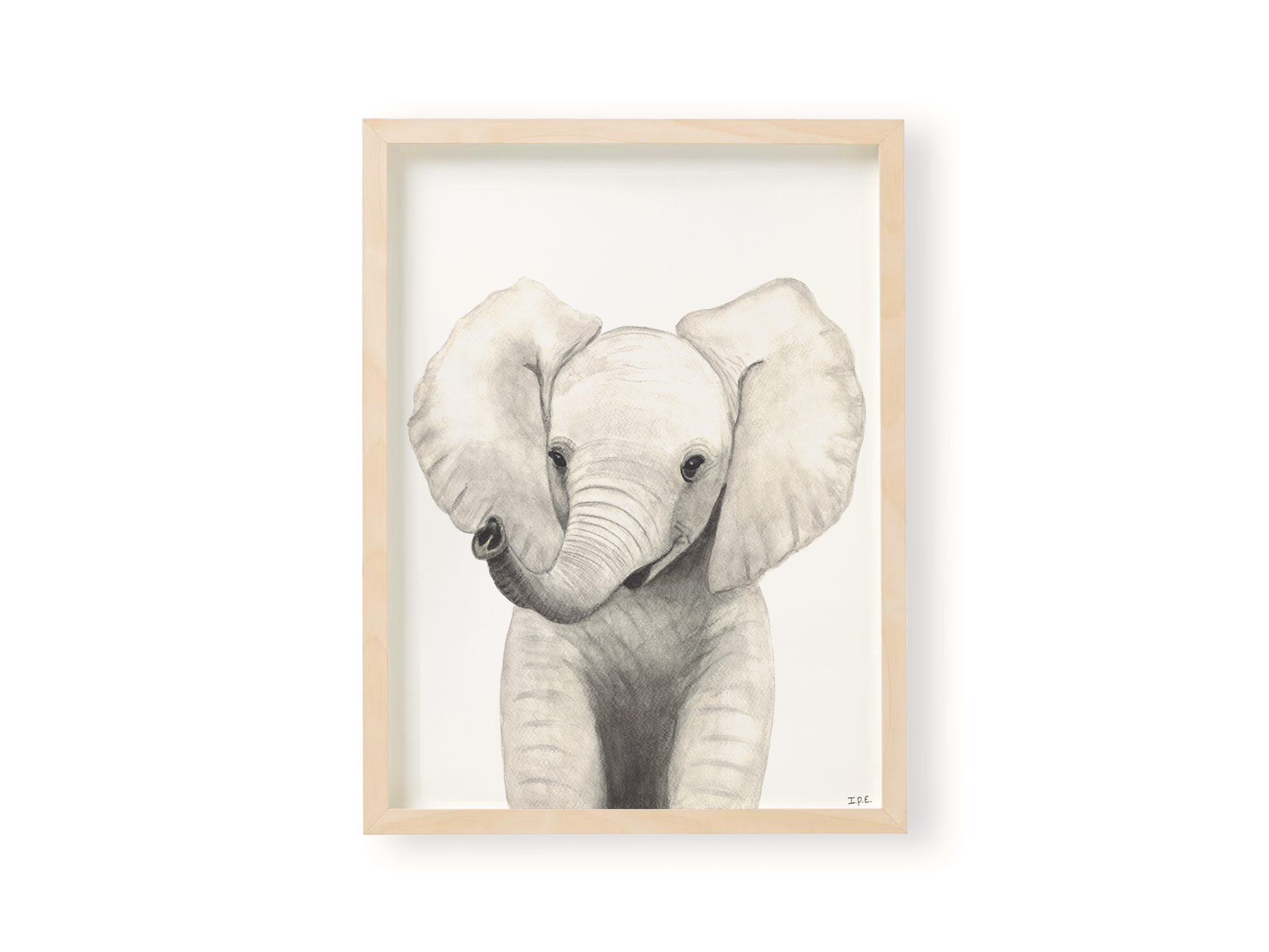 Elephant nursery print in wooden frame