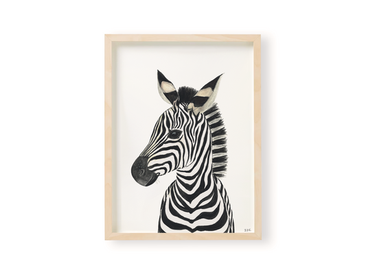 Zebra animal print in wooden frame