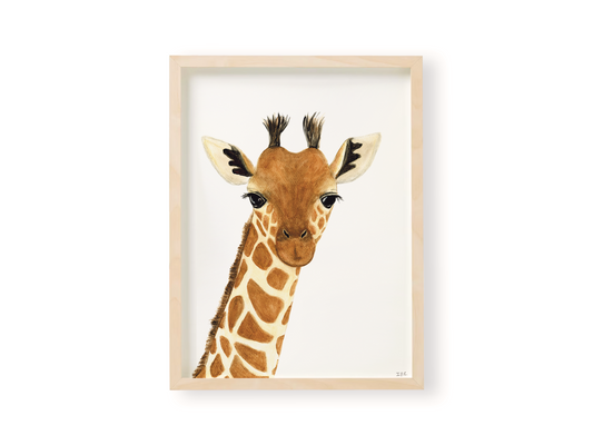 Giraffe nursery wall art print in wooden frame