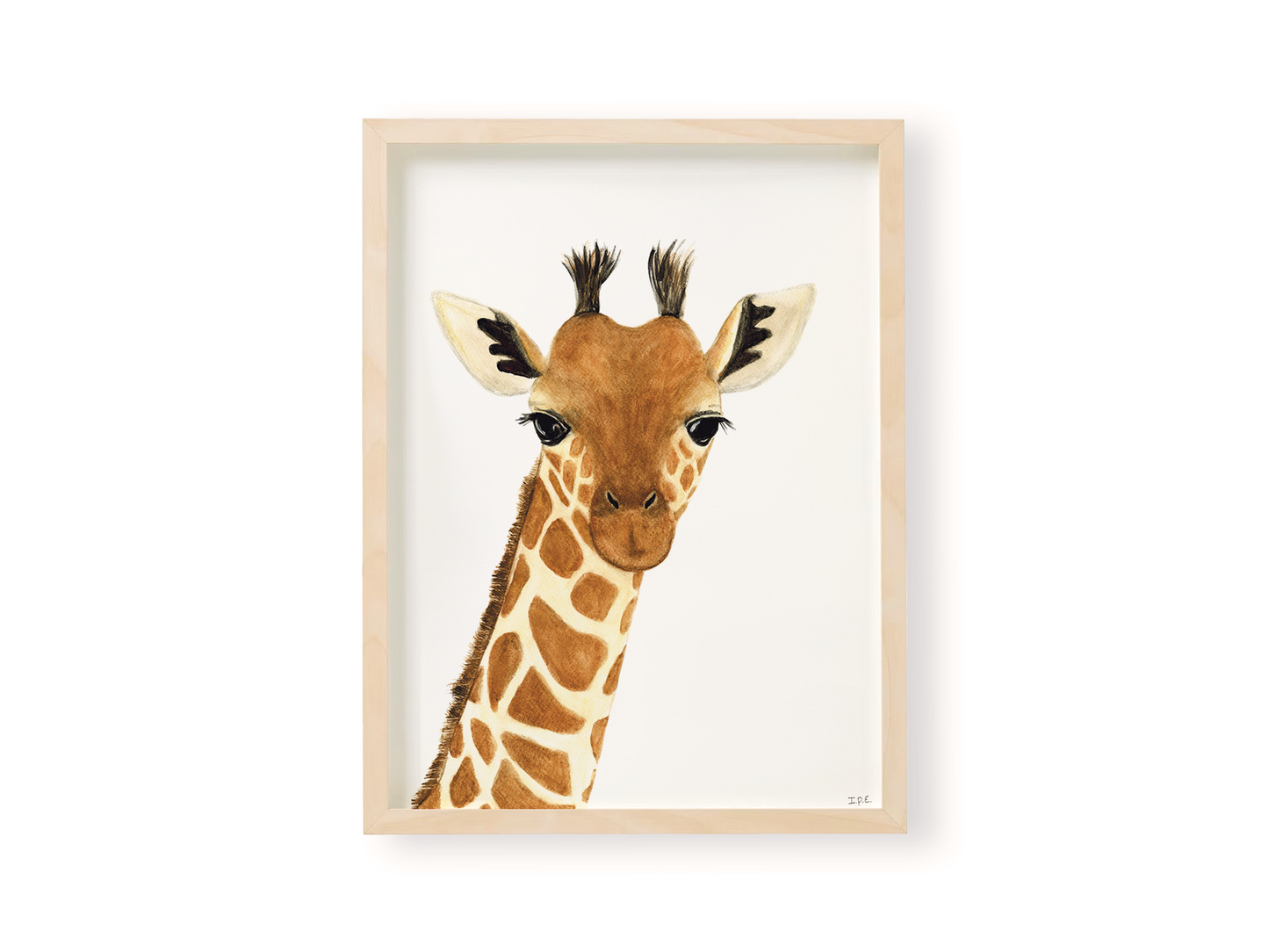 Giraffe nursery wall art print in wooden frame