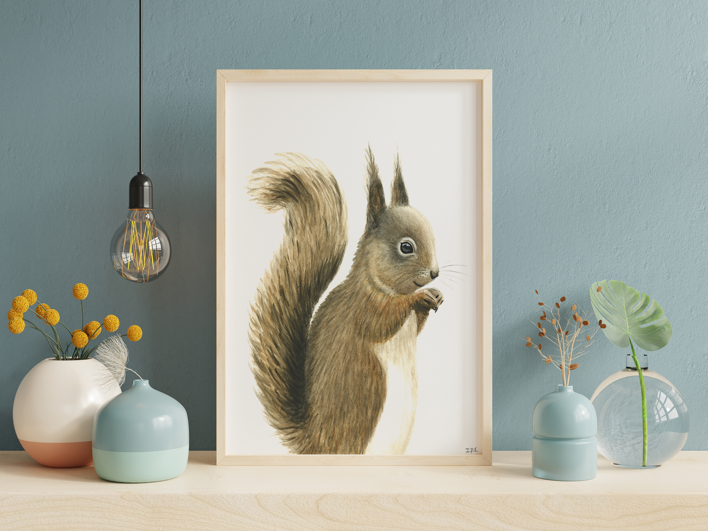 Framed squirrel animal print with decoration