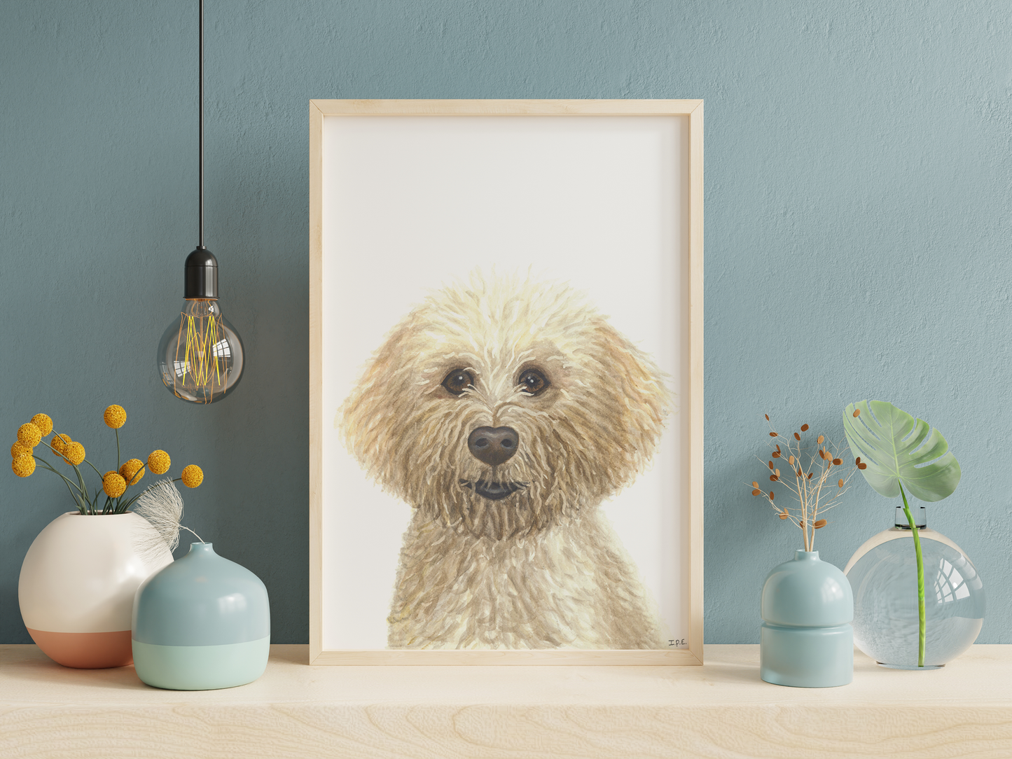 Lagotto Romagnolo dog animal print on shelf with decoration