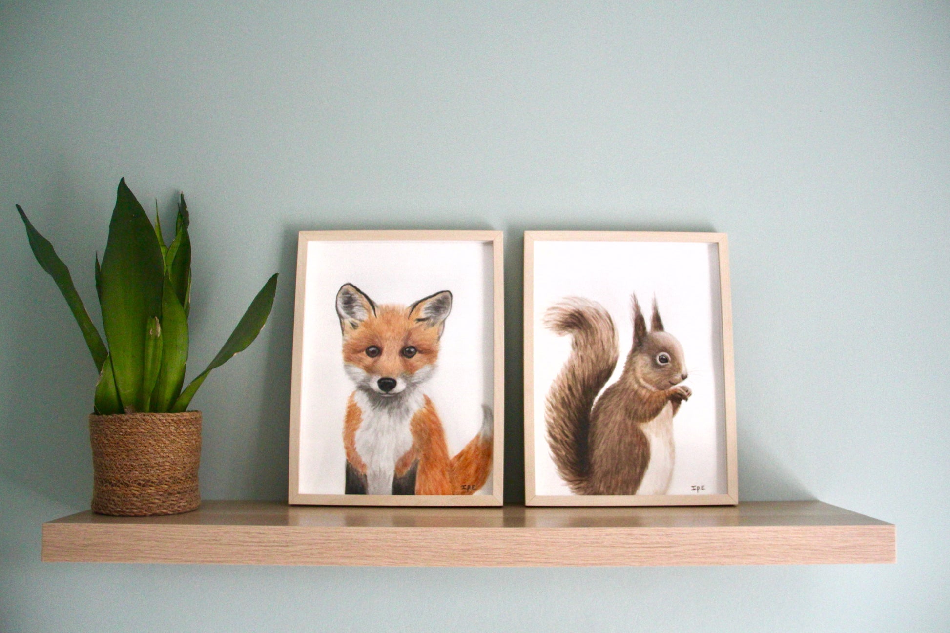 Set of 2 animal nursery prints: squirrel and fox