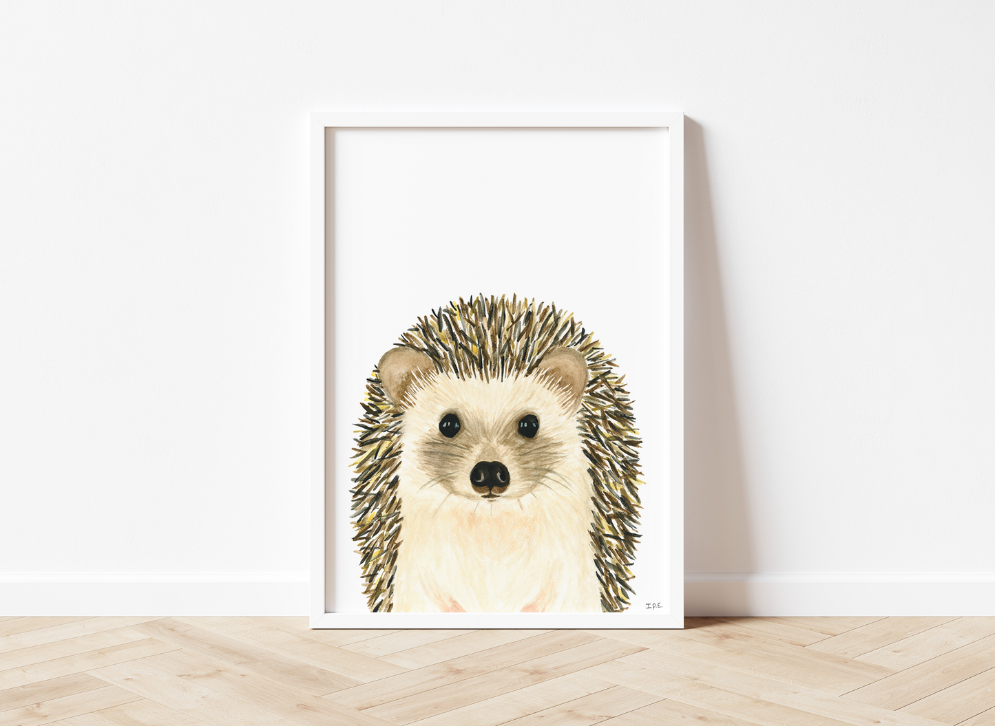 Hedgehog wall art on wooden floor