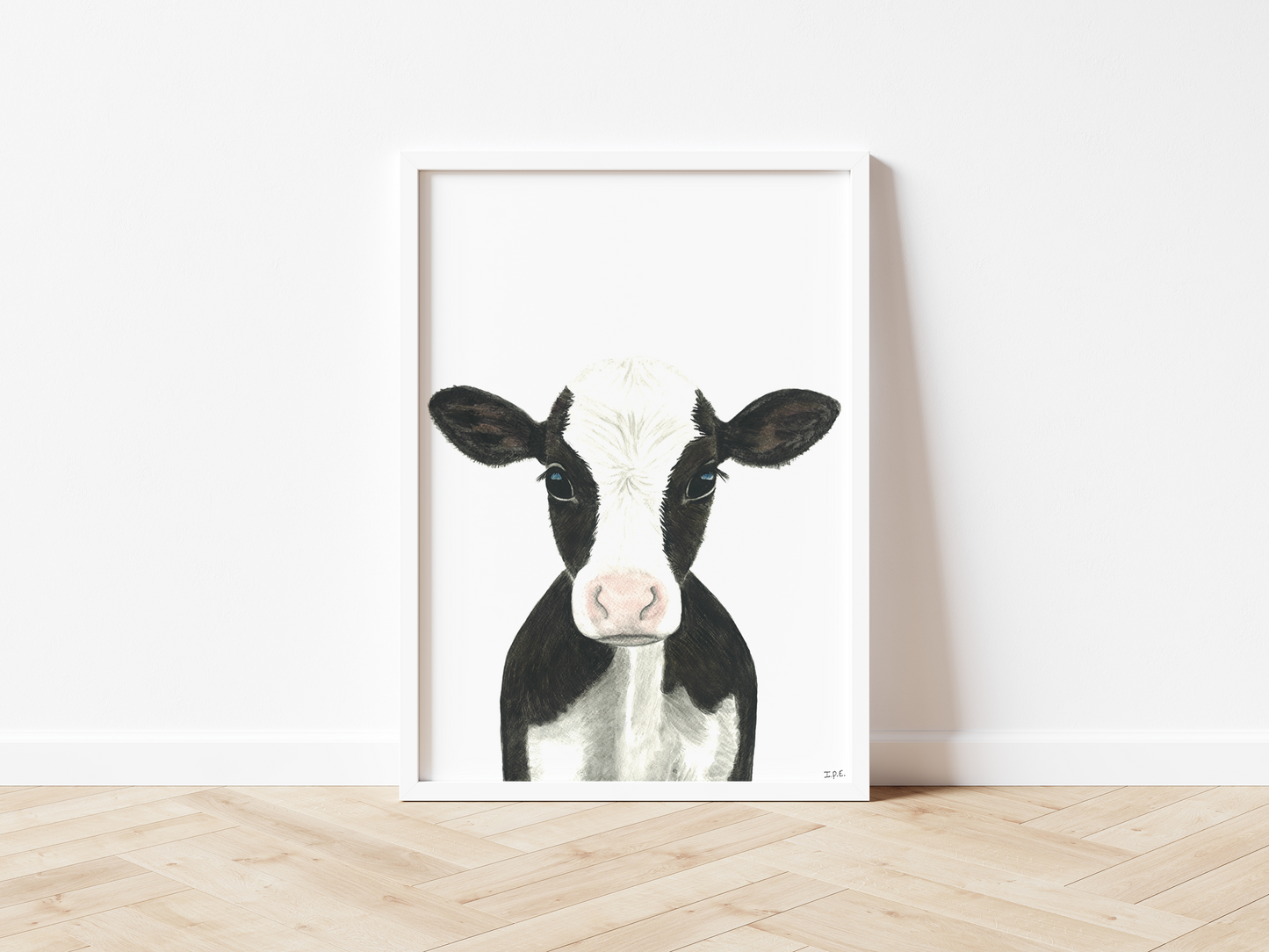 Framed cow /kalf on wooden floor